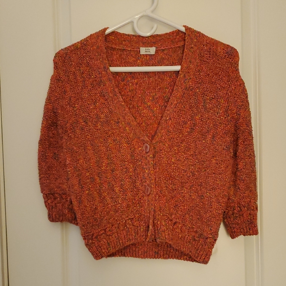 Little Moon Orange Cropped Cardigan Sweater
